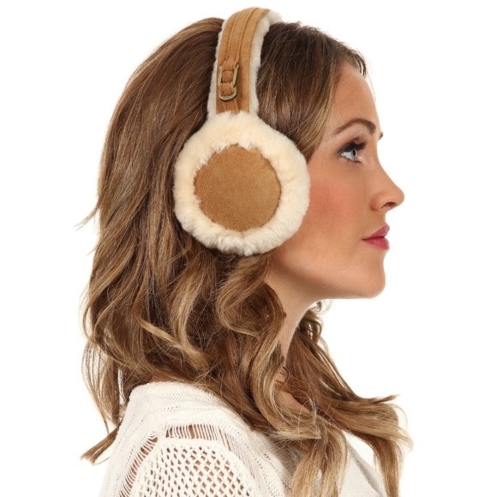 UGG sheepskin suede brown 100% authentic chestnut ear muffs fluffy